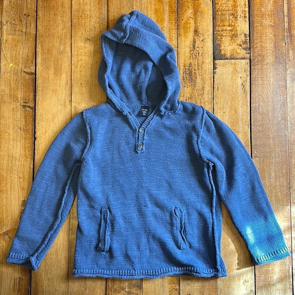 Gap Sweater size 5 Knit Hooded cotton blue pullover unisex Cotton